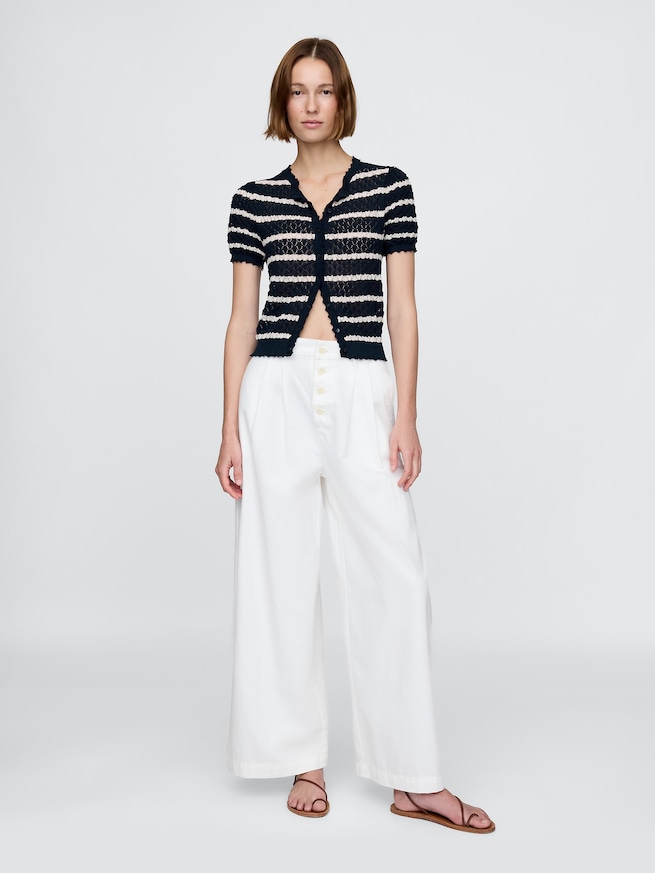 Gap × DÔEN リネンブレンド ポインテール クロップドカーディガン-1