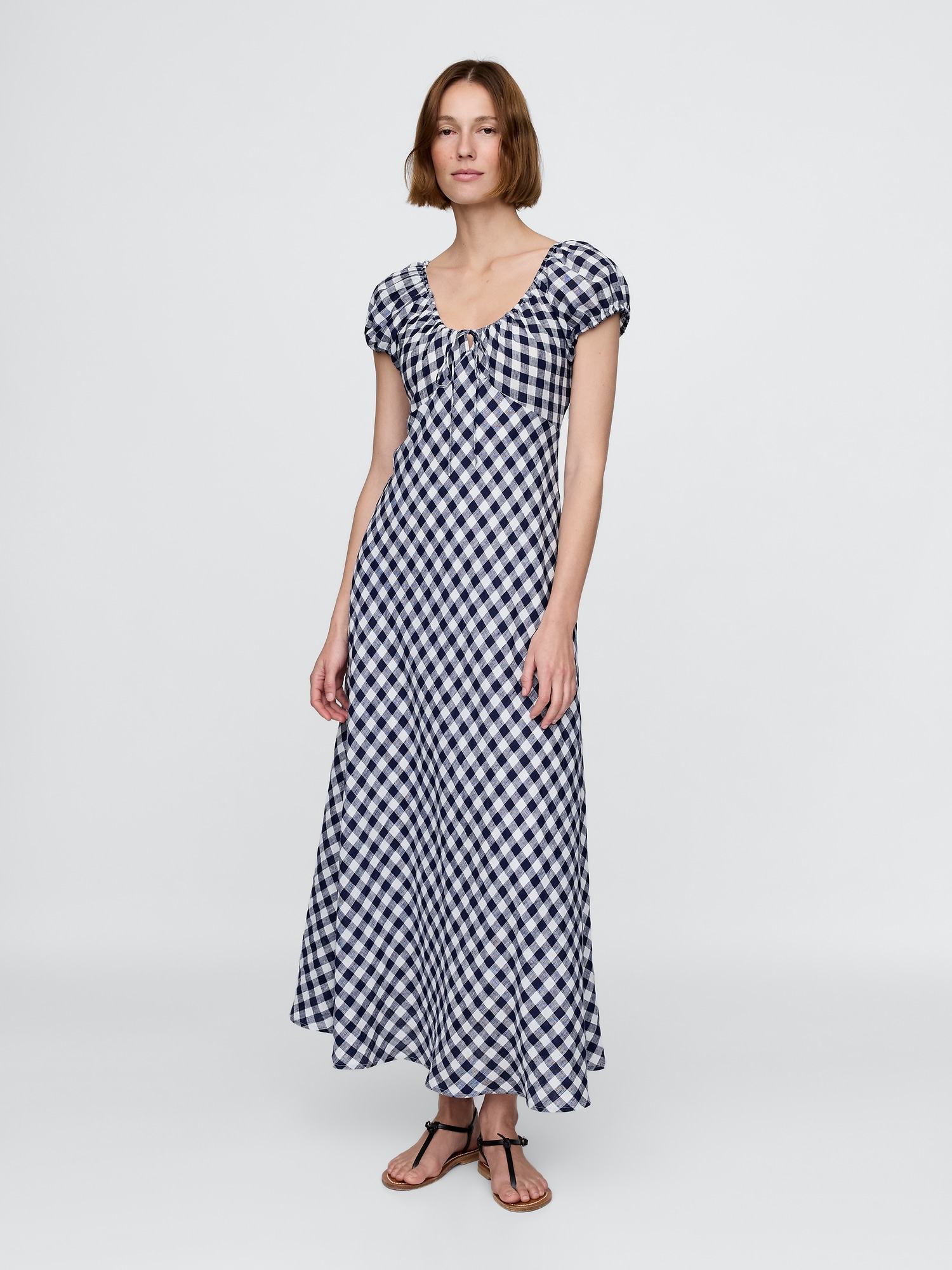 Gap Gap × DÔEN リネン100% ギンガムチェック ミディワンピース Gap Gap × DÔEN リネン100% ギンガムチェック ミディワンピース