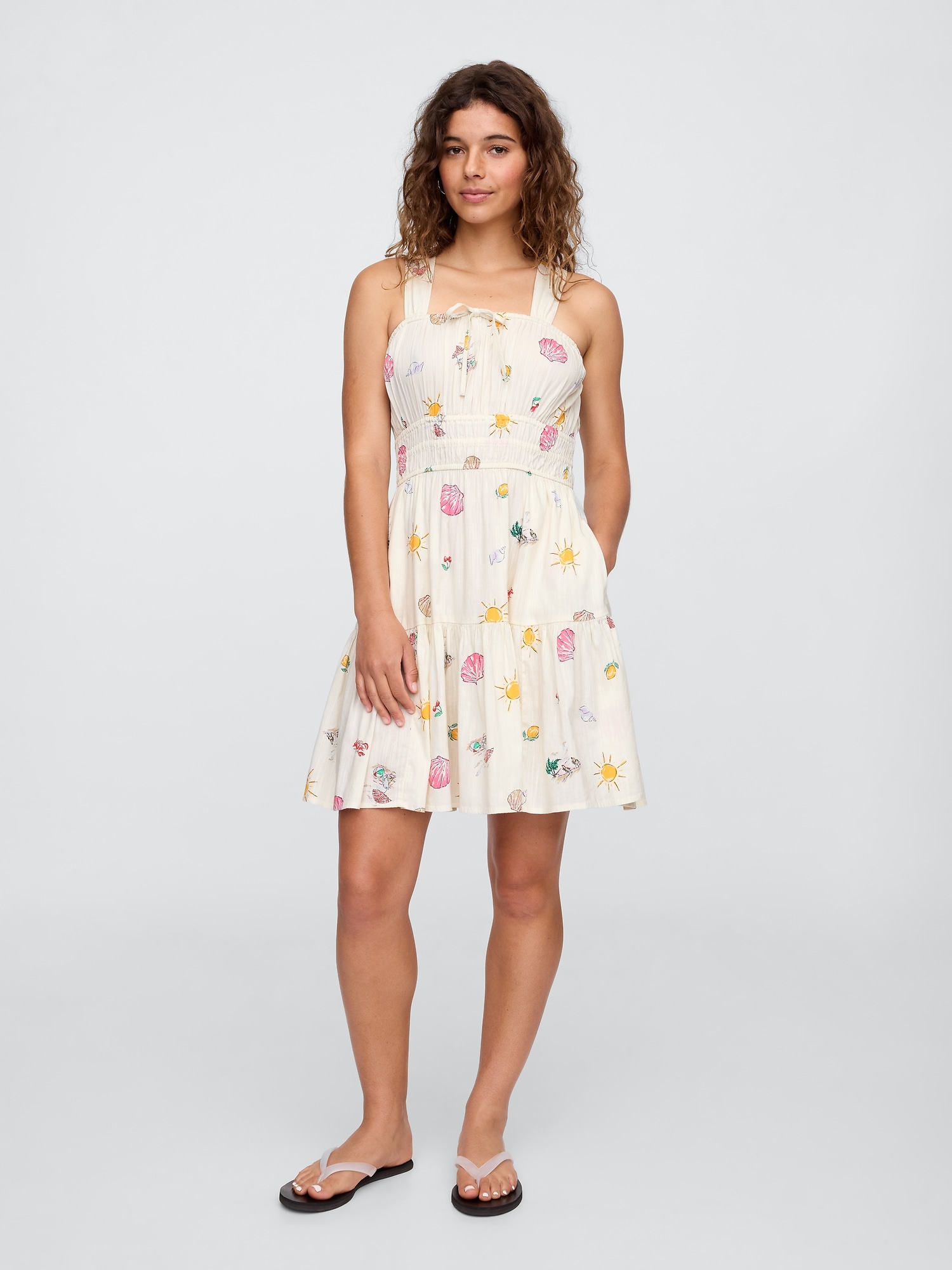 Smocked Tie-Front Mini Dress