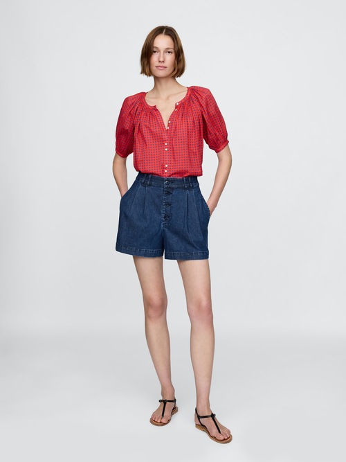 Gap × DÔEN ハイライズ プリーツ デニムトラウザーショートパンツ
