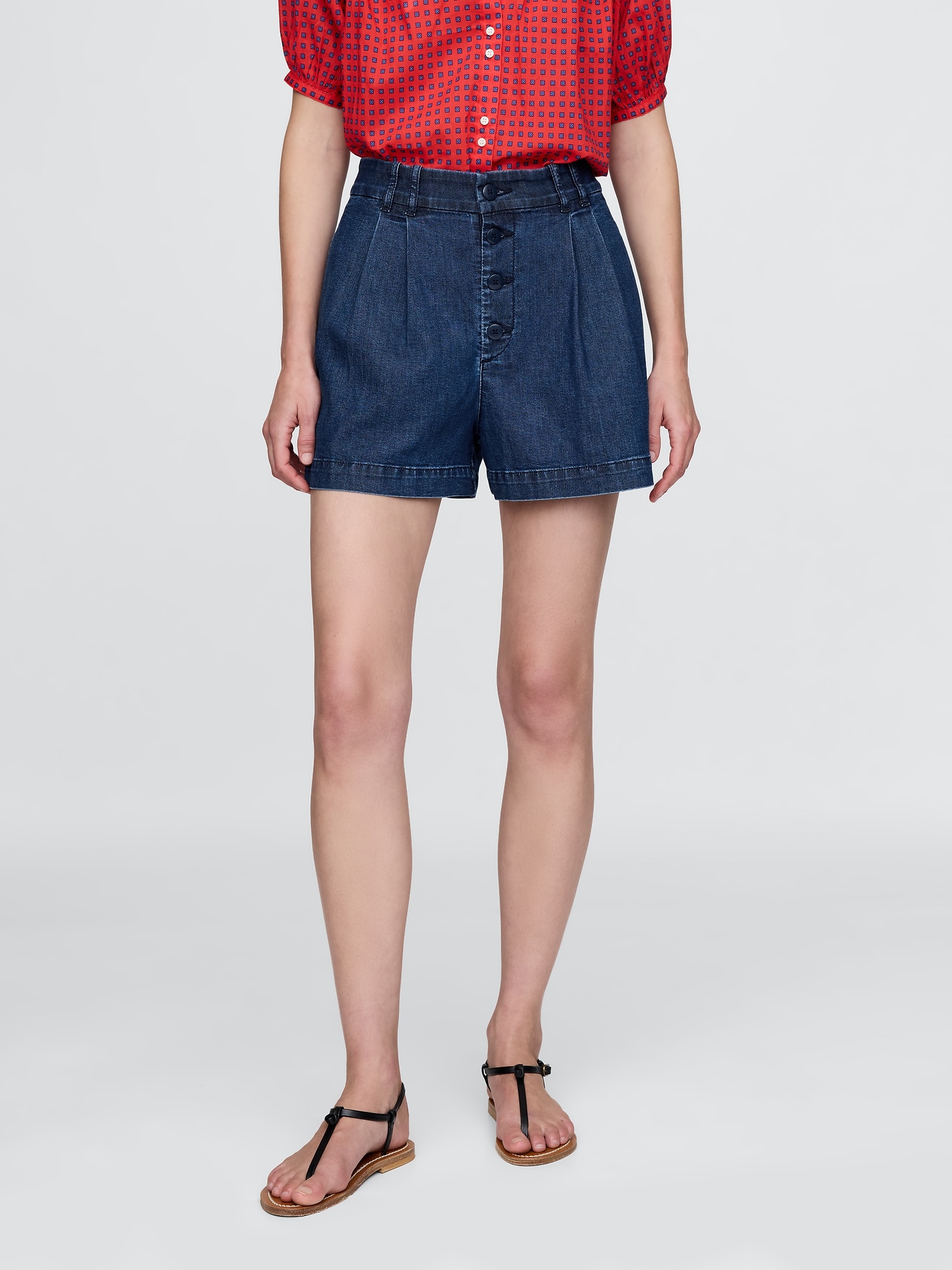 Gap × DÔEN ハイライズ プリーツ デニムトラウザーショートパンツ-1