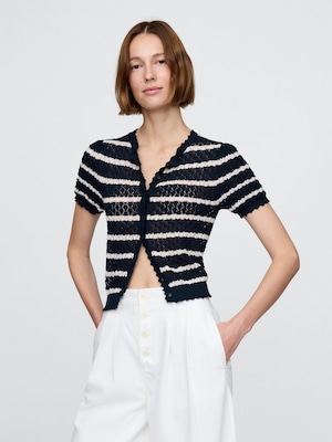Gap × DÔEN リネンブレンド ポインテール クロップドカーディガン