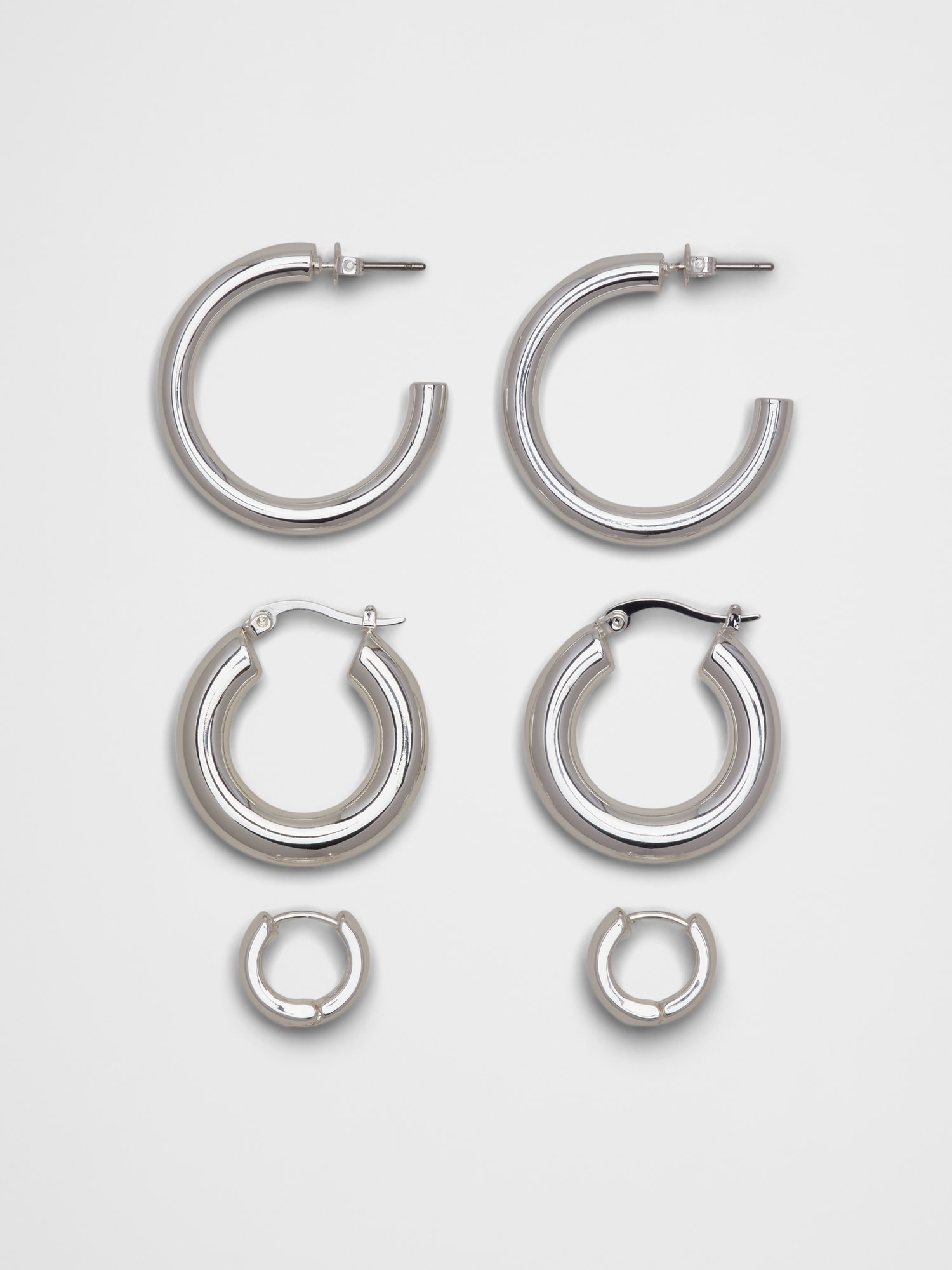 Silver Hoop Earrings Set