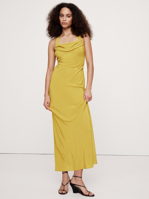 Matte Silk Cowl-Neck Backless Maxi Dress