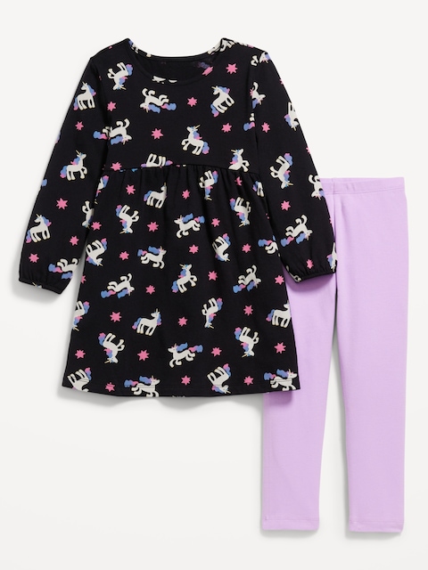 Long-Sleeve Dress and Leggings Set for Toddler Girls