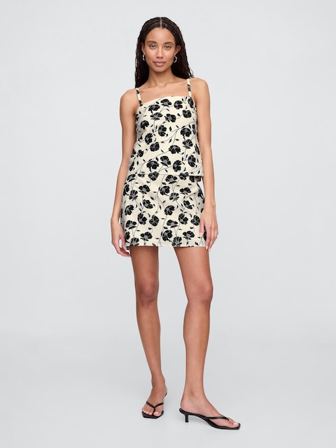 Linen-Blend Pull-On Mini Skirt