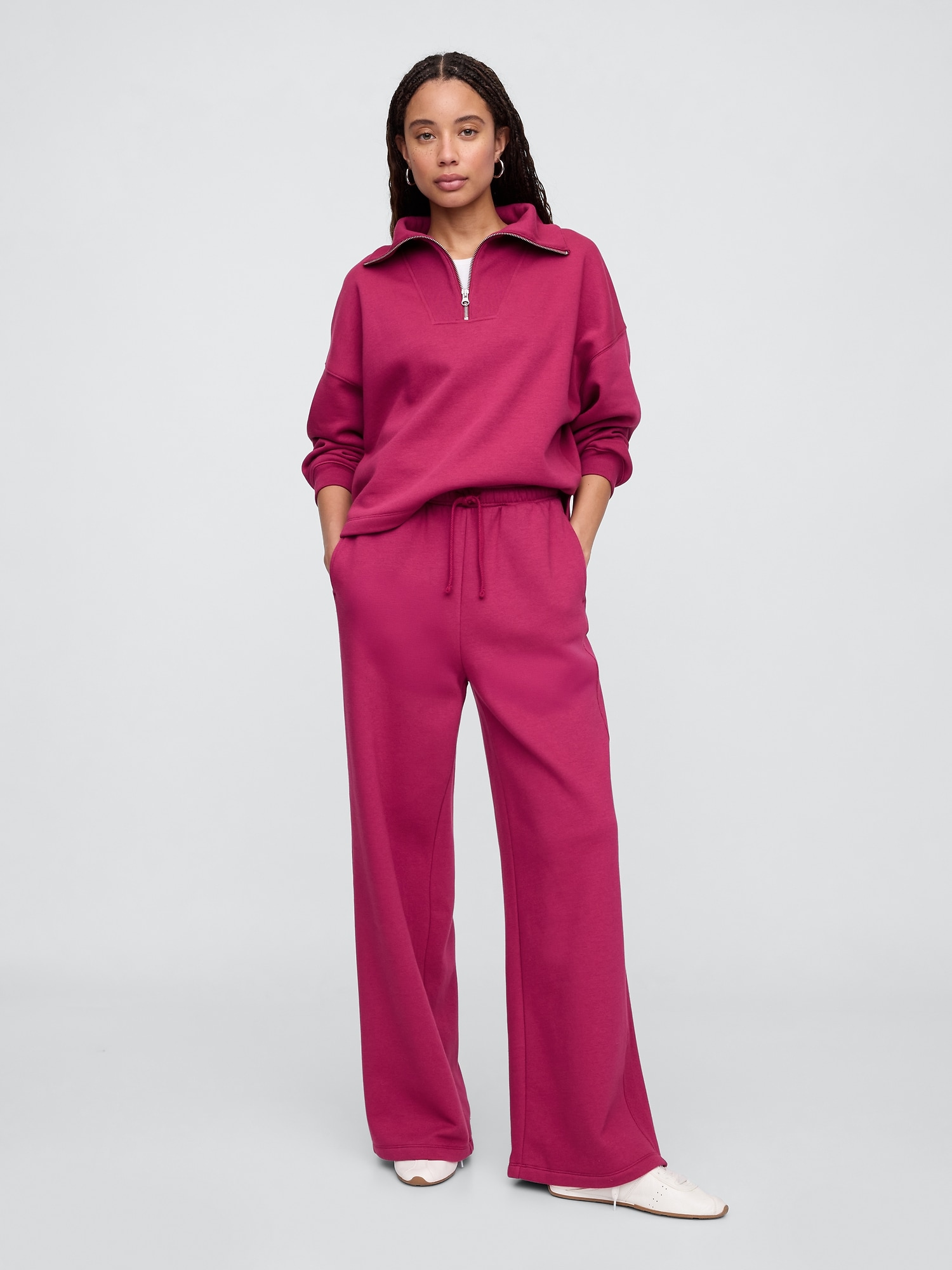 Fleece Rib-Seam Wide-Leg Pants