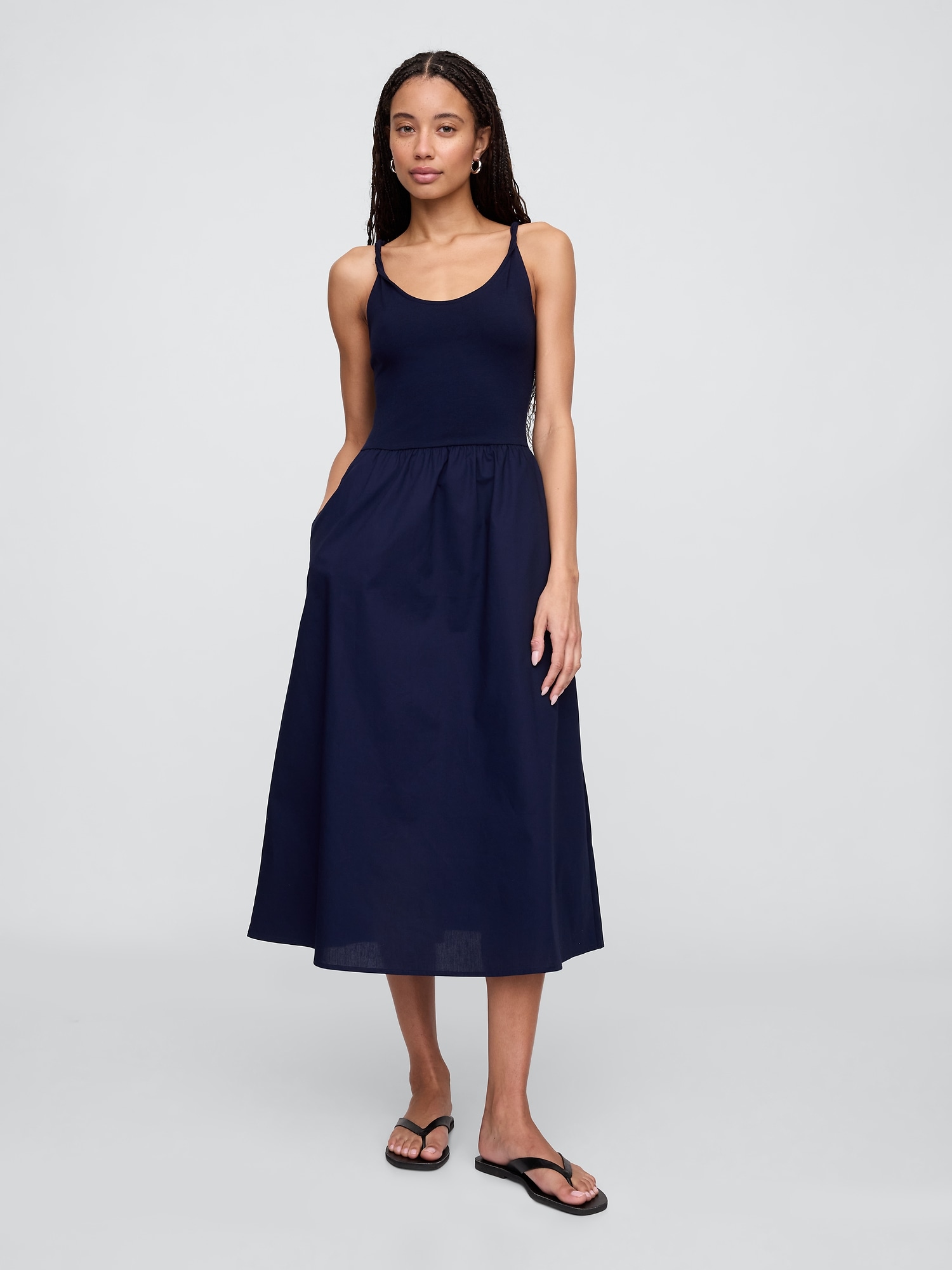 Twist-Strap Scoopneck Midi Dress
