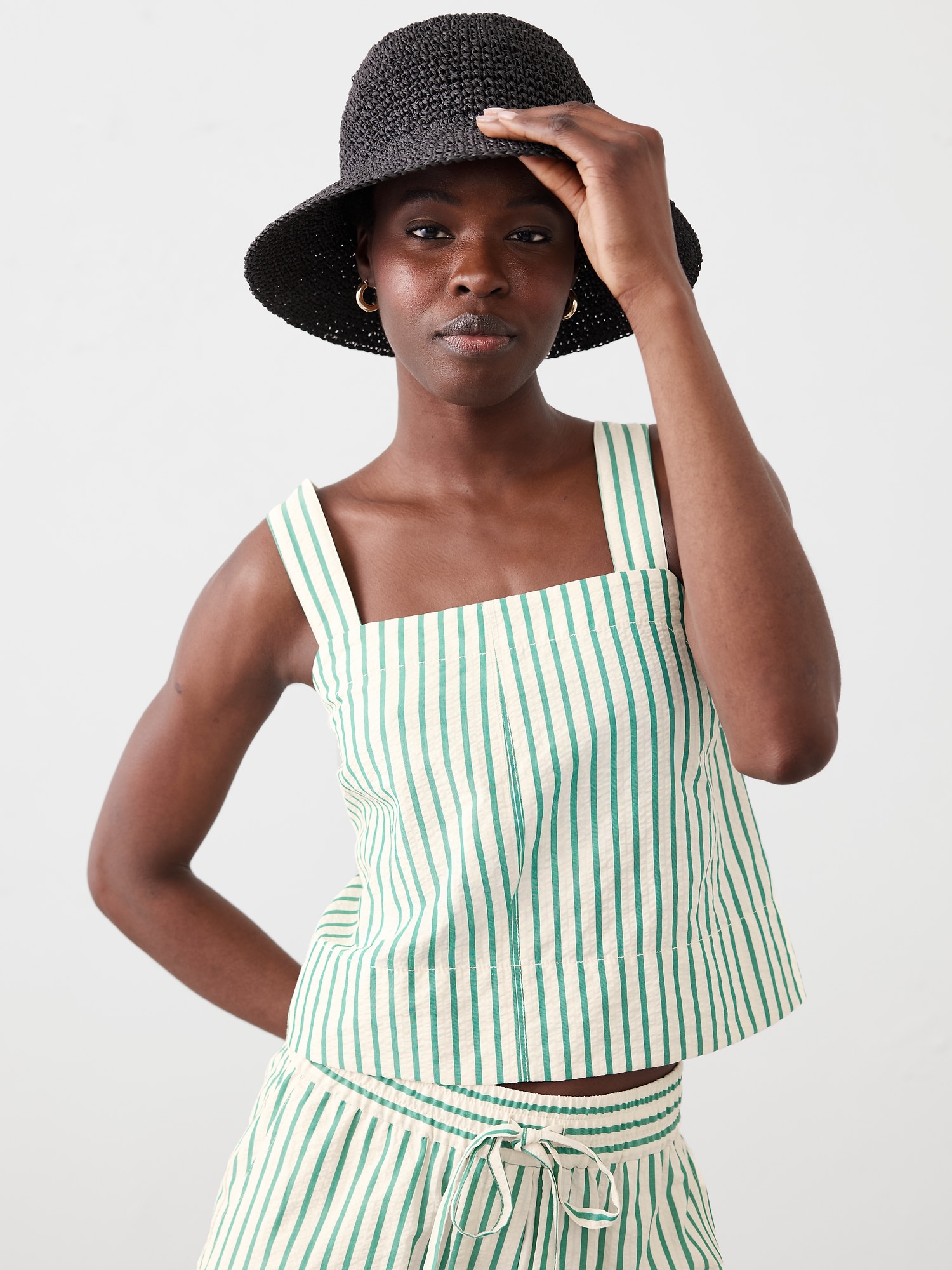 Seersucker Boxy Topstitch Tank