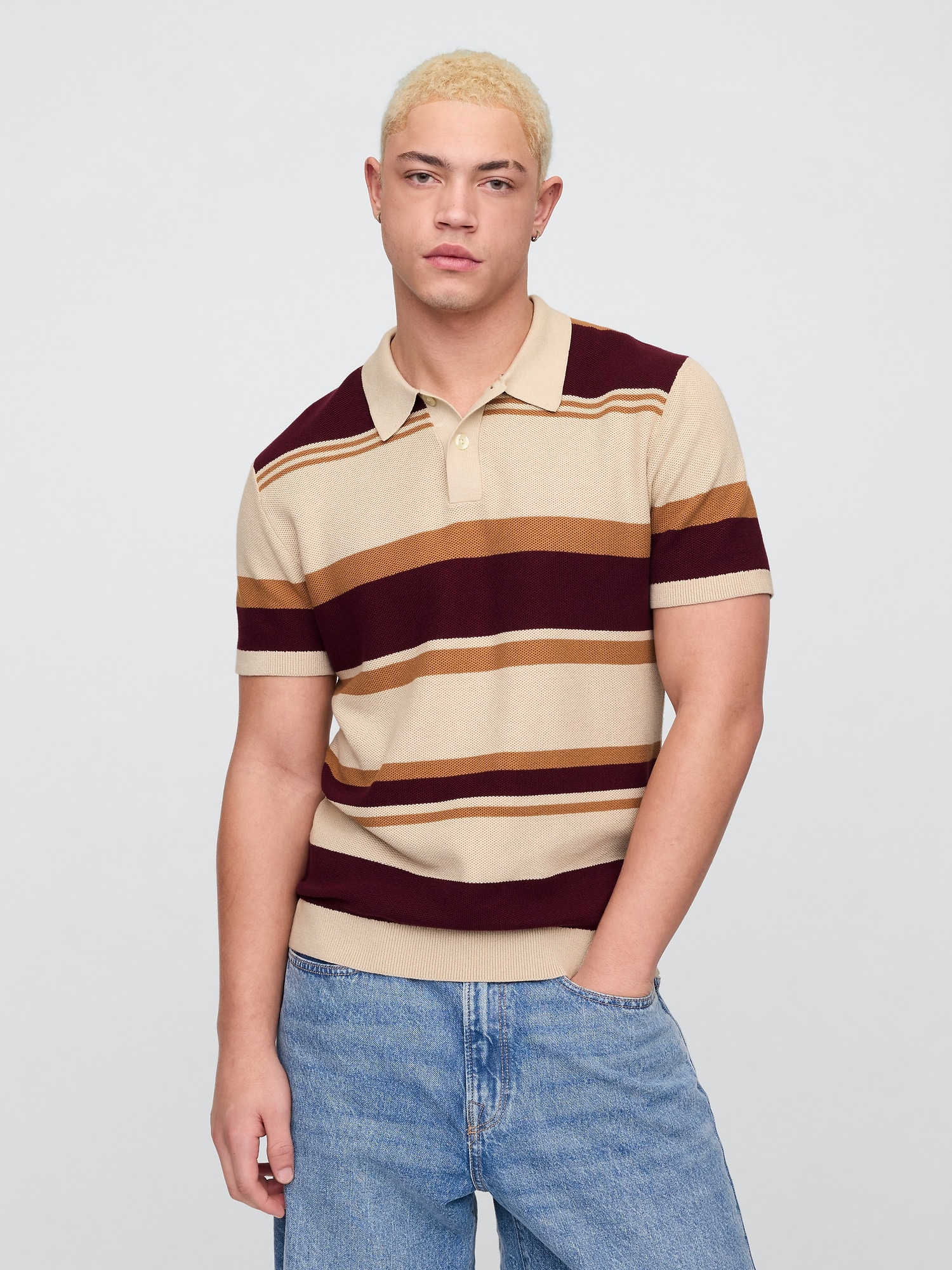 Stripe Sweater Polo Shirt