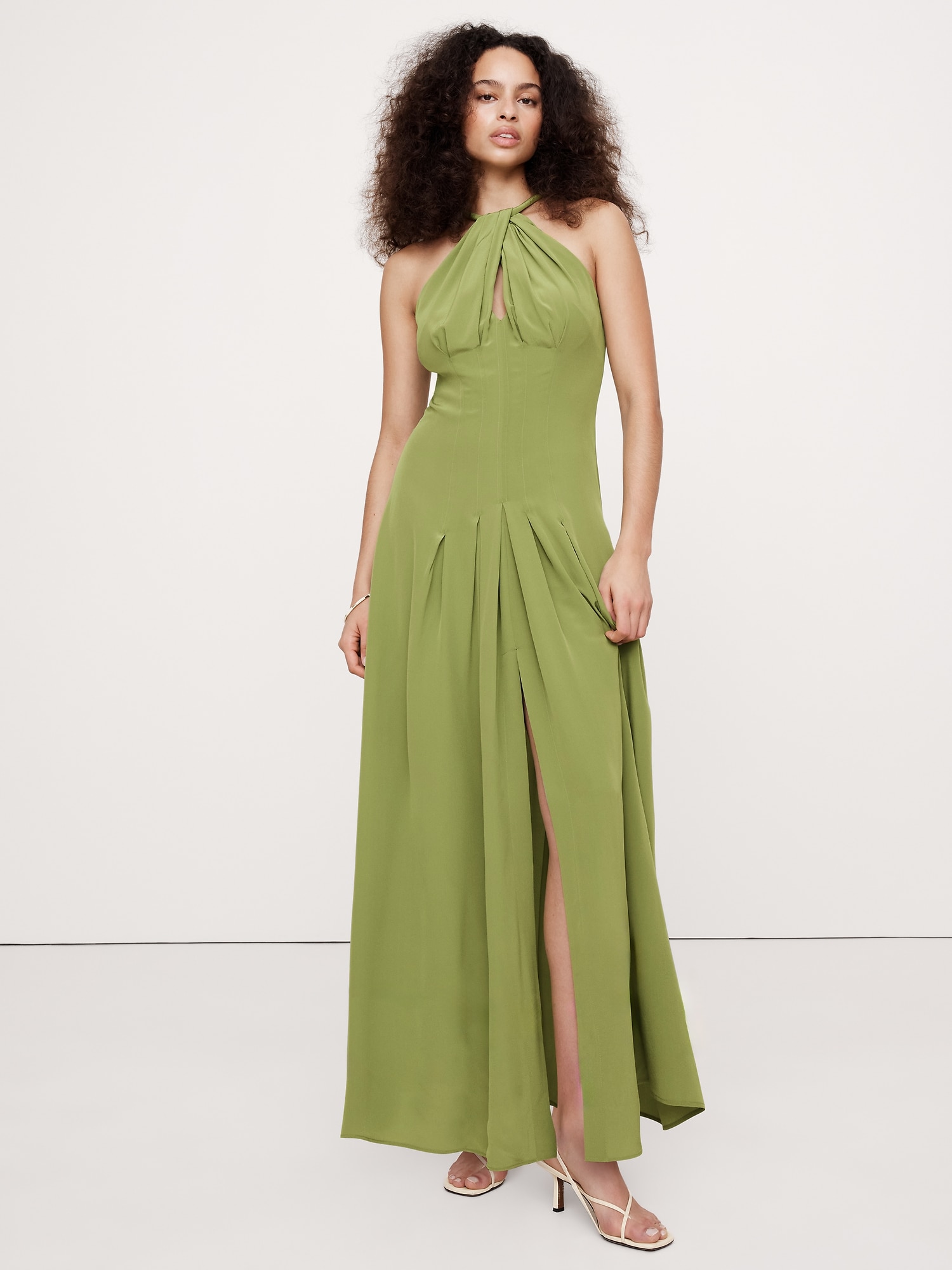 Matte Silk Halter Maxi Dress