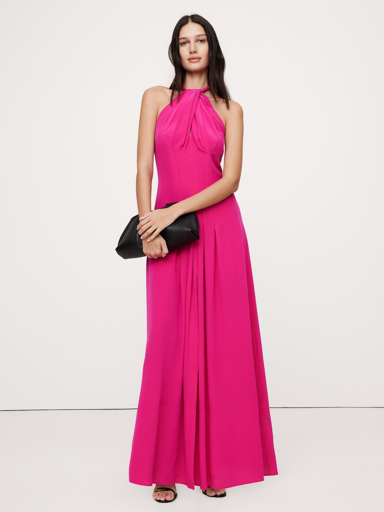 Matte Silk Halter Maxi Dress