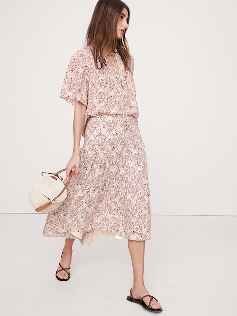 Cotton Poplin Drop-Waist Tiered Skirt