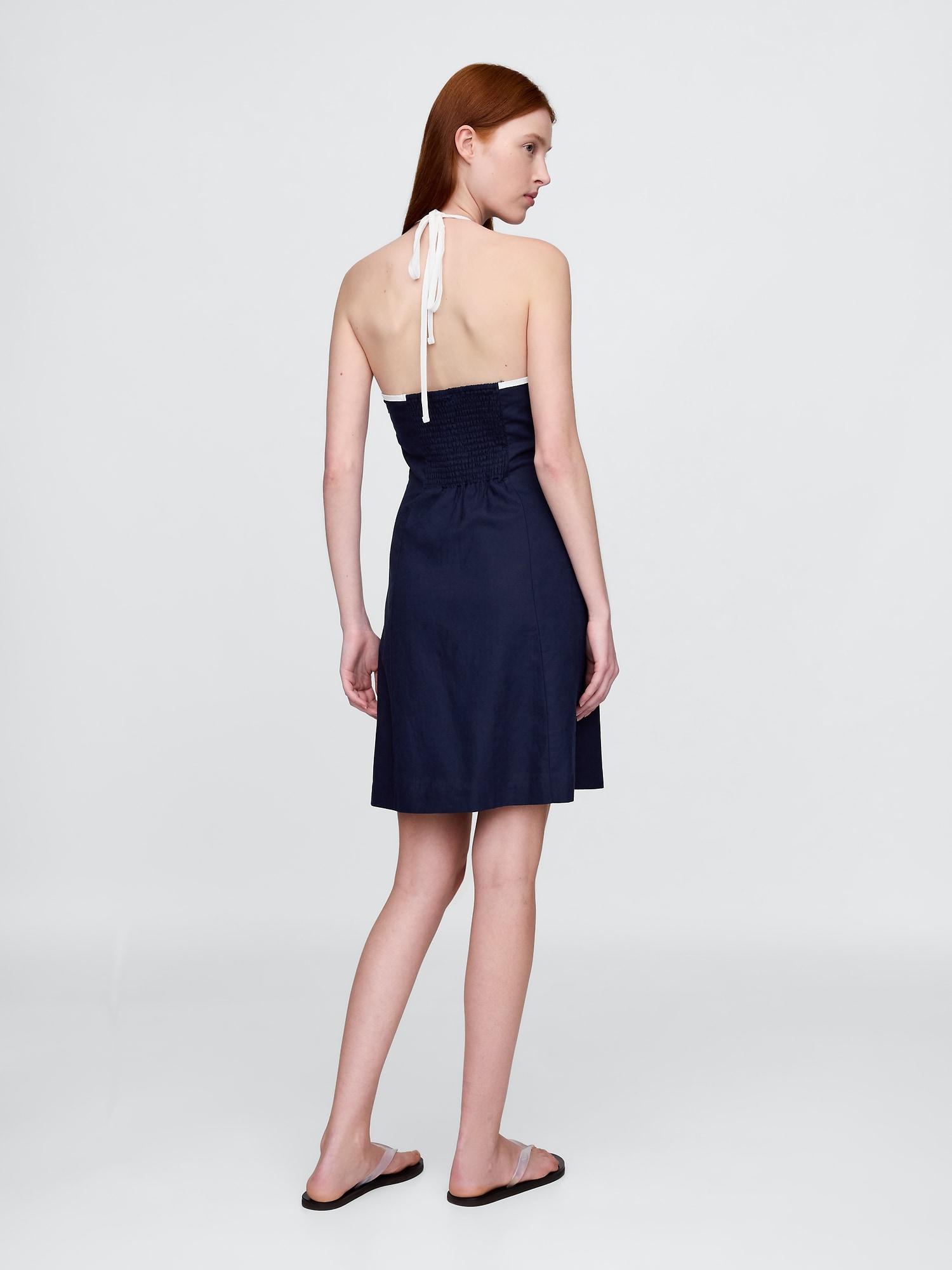 Linen-Blend Halter Mini Dress