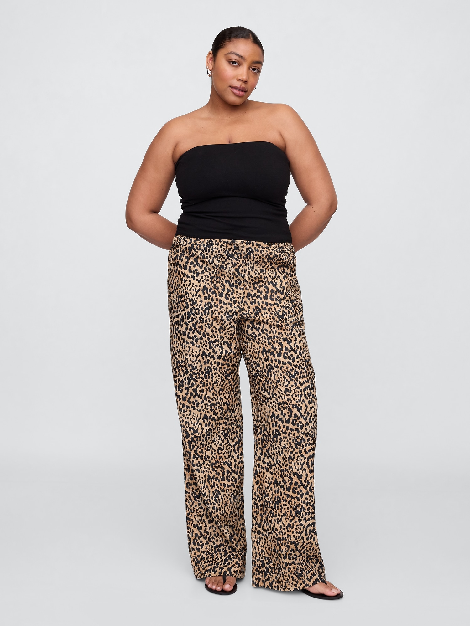 Mid Rise Linen-Blend Pull-On Wide-Leg Pants | Gap Factory