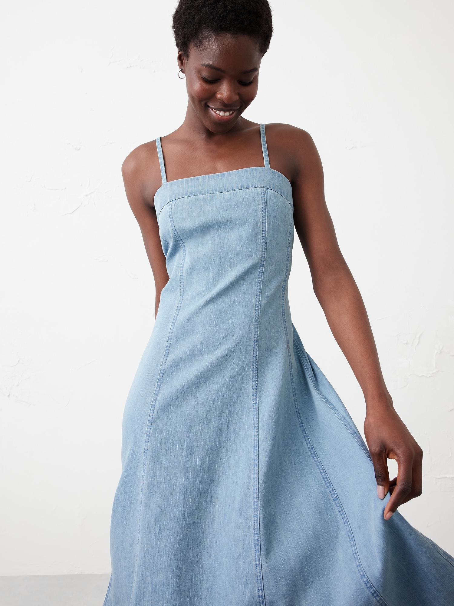 Linen-Blend Seamed Midi Dress | Banana Republic Factory