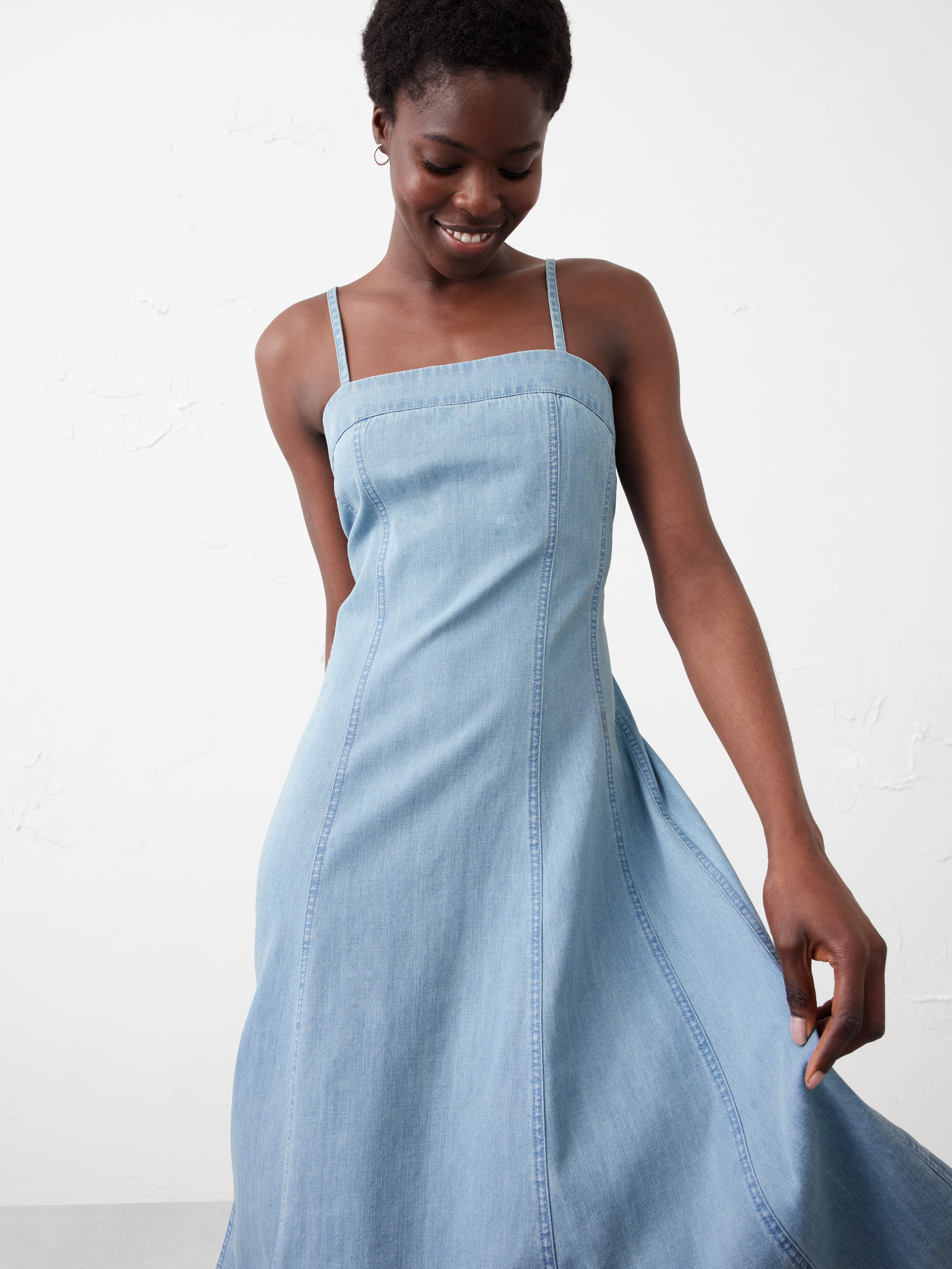 Linen-Blend Seamed Midi Dress | Banana Republic Factory