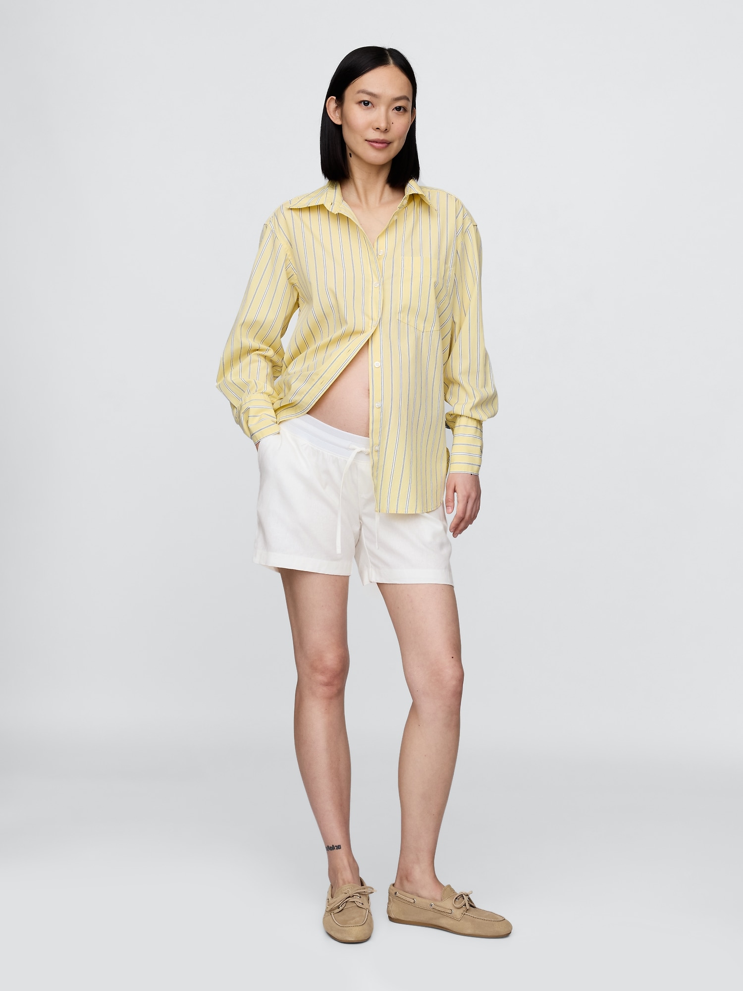 SHORT CONFORT À PORTER SOUS LE VENTRE EN MÉLANGE DE LIN ET COTON DE MATERNITÉ