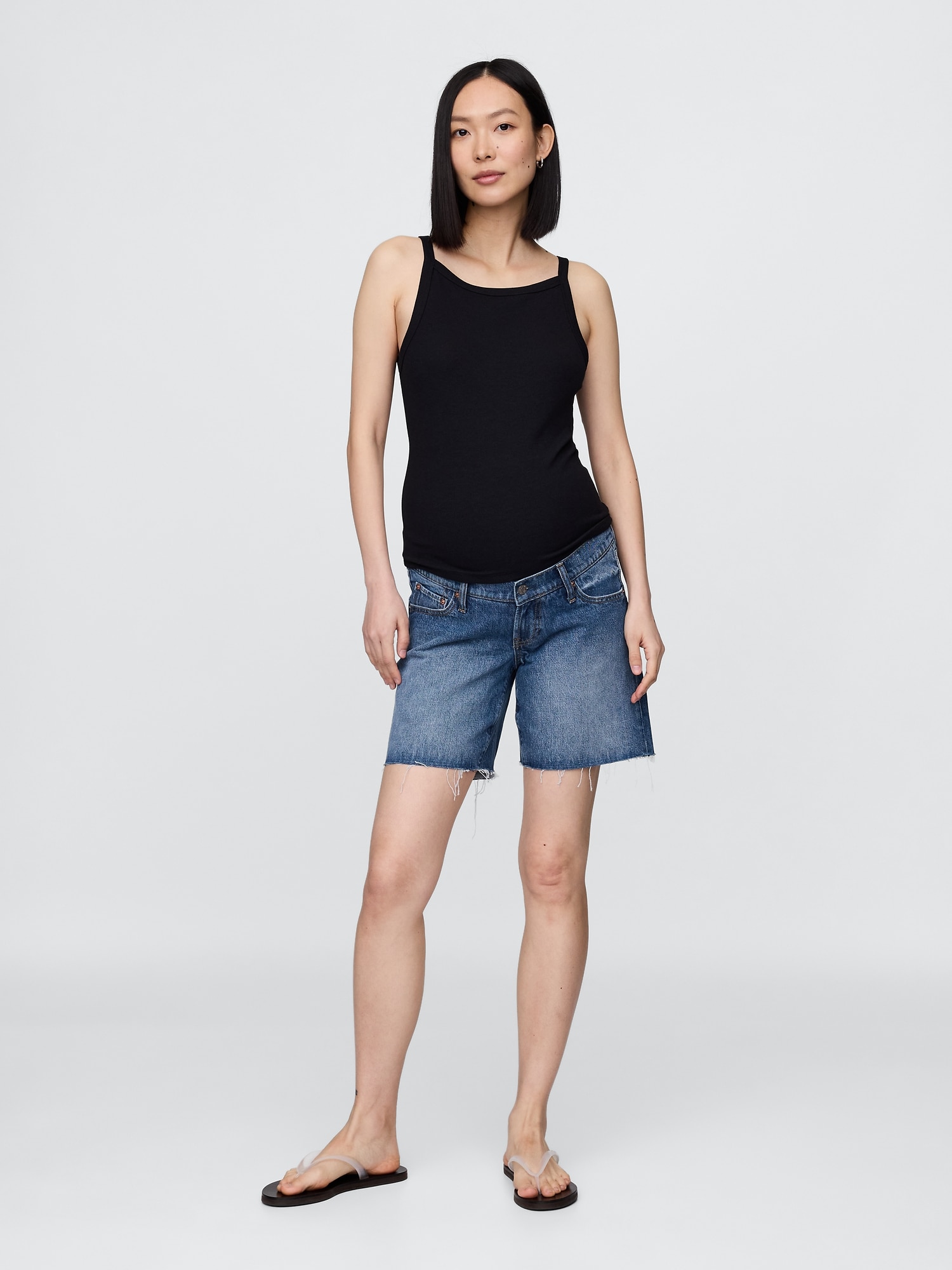 7" Maternity Full Panel Denim Bermuda Shorts