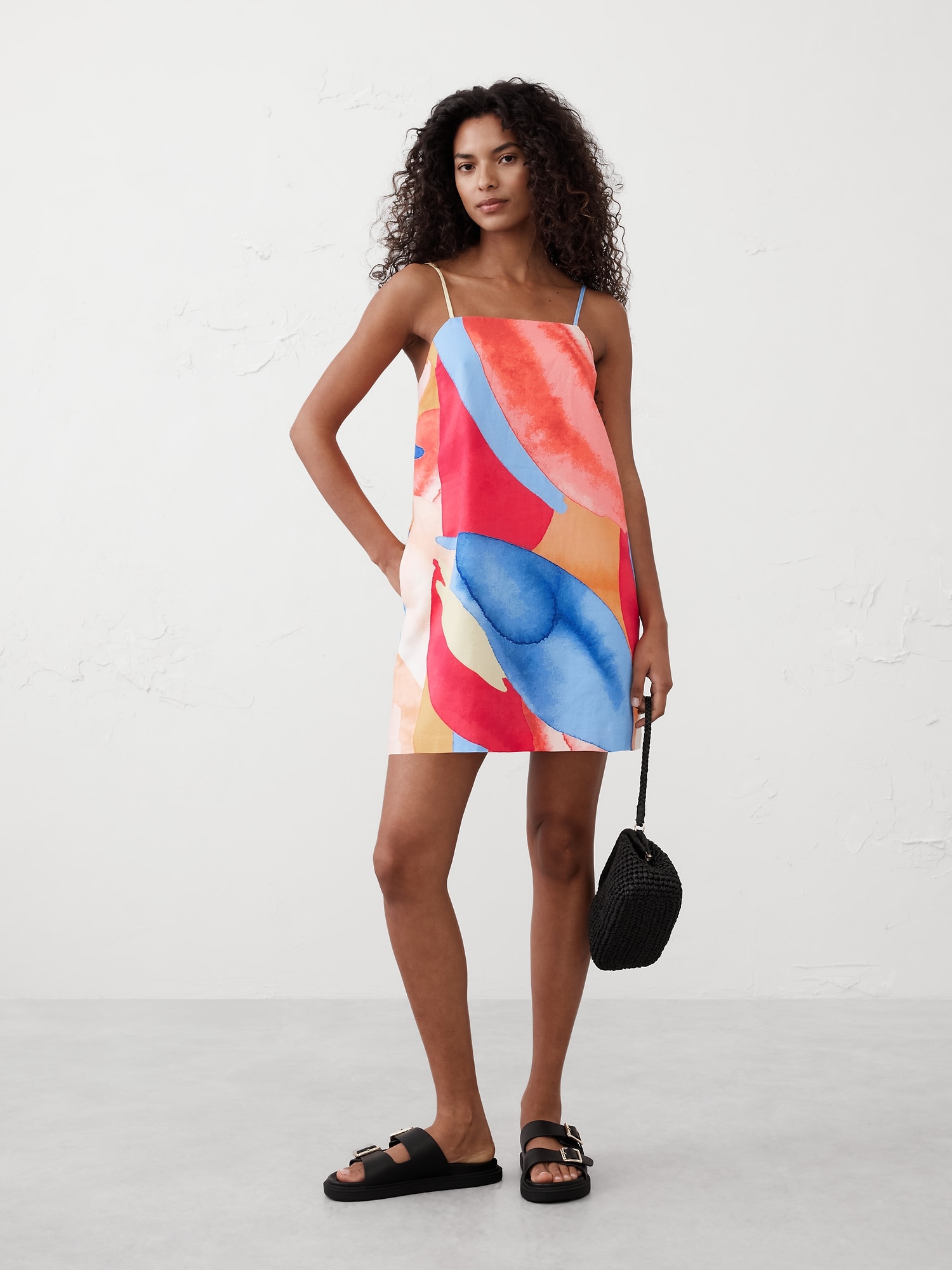 Linen-Blend Strappy Mini Dress