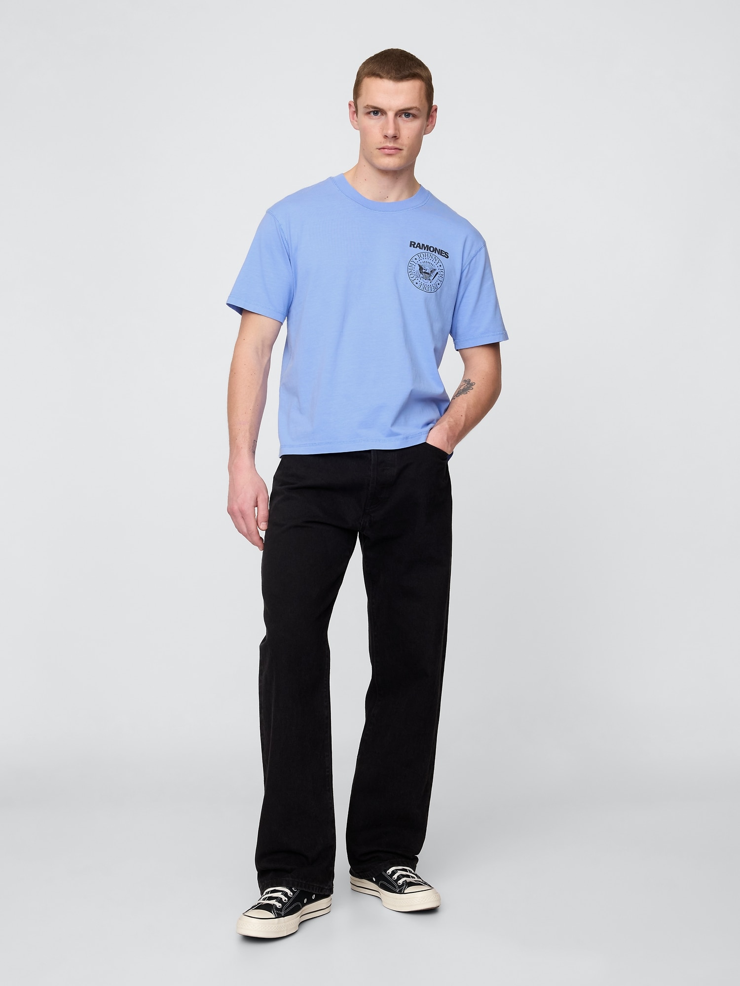 ヘビーウェイト クロップド ラモーンズ グラフィックTシャツ-2