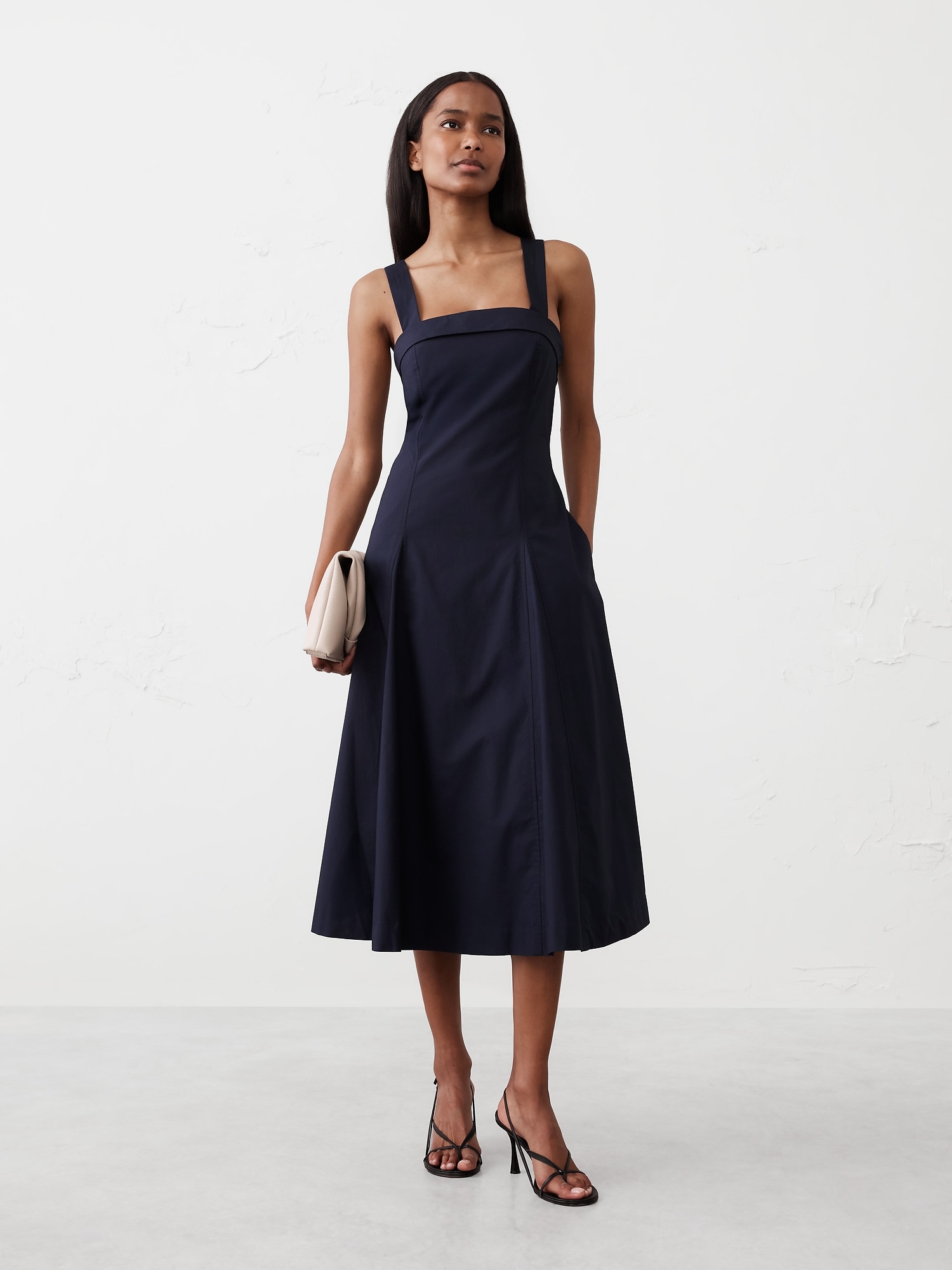 Poplin Cross-Back Midi Dress