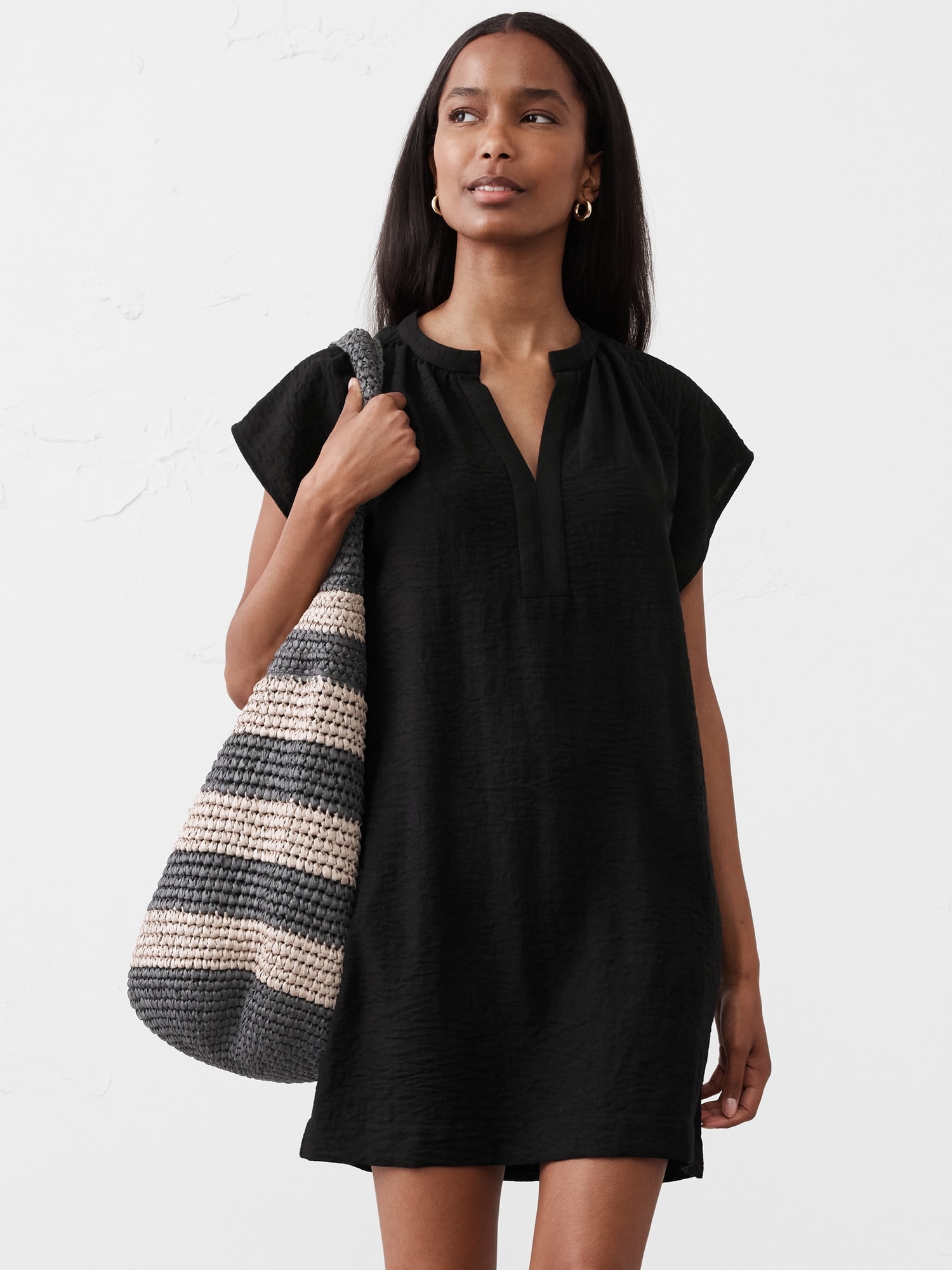 Gathered-Neck Mini Dress