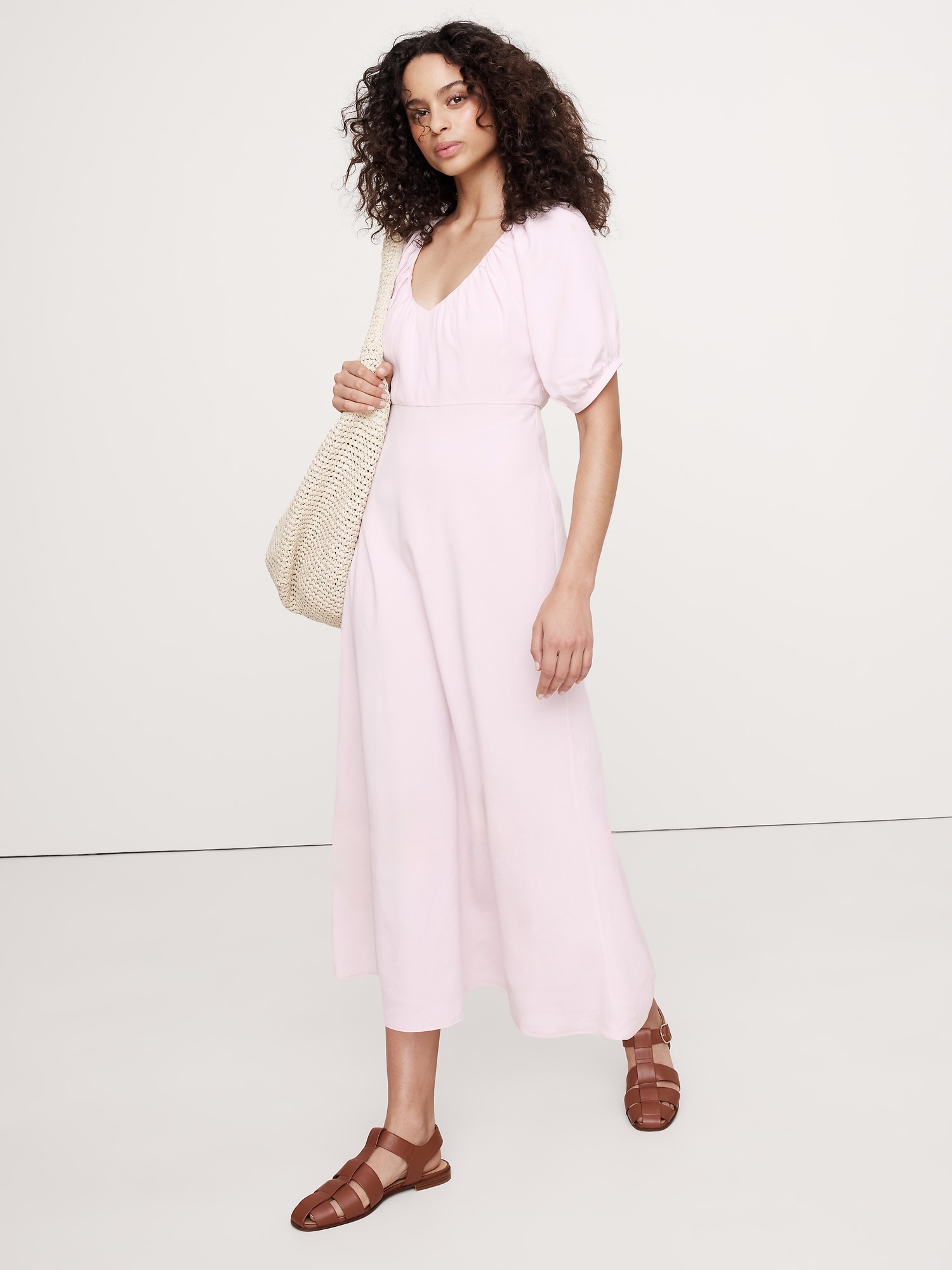 Viscose-Linen Dupioni Ruched Maxi Dress