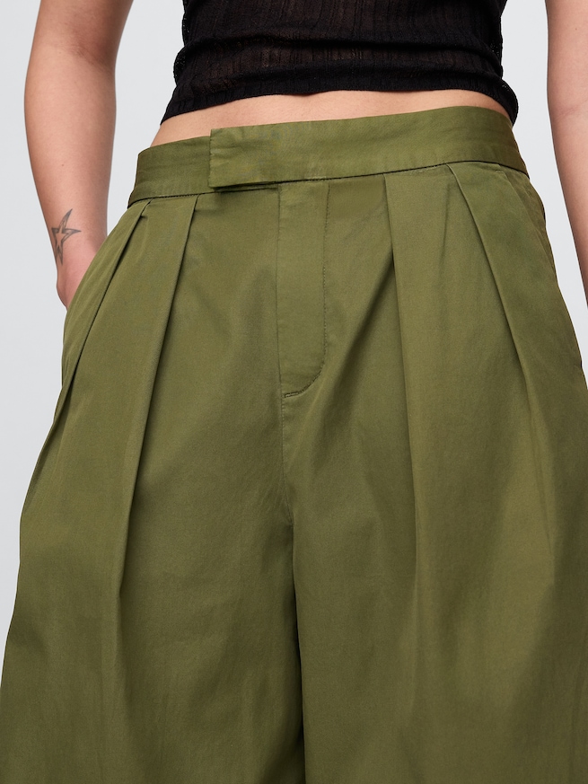 ハイライズ ツイル プリーツ ワイド カーキパンツ-7