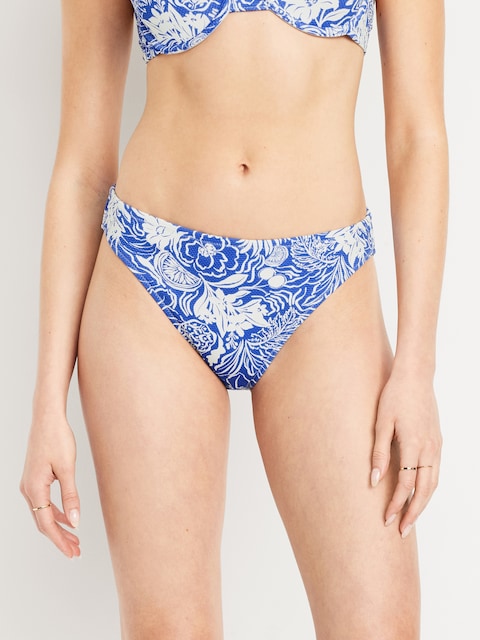 Mid-Rise Textured Bikini Swim Bottoms