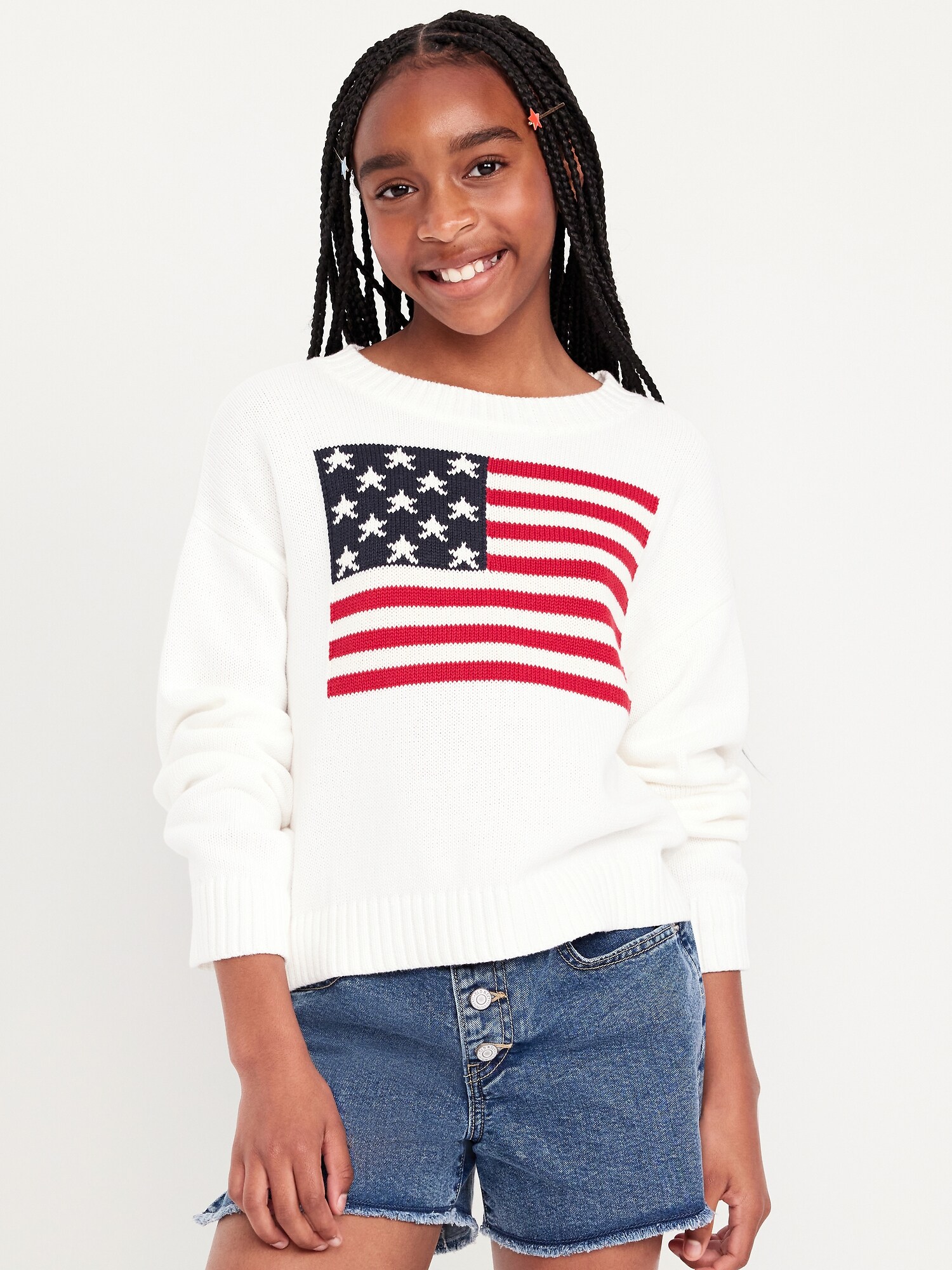 Long-Sleeve Flag-Graphic Sweater for Girls