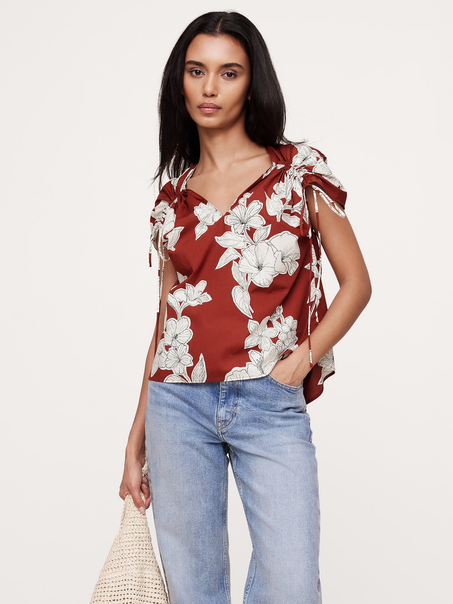 Oversized Cotton Poplin Drawstring Top