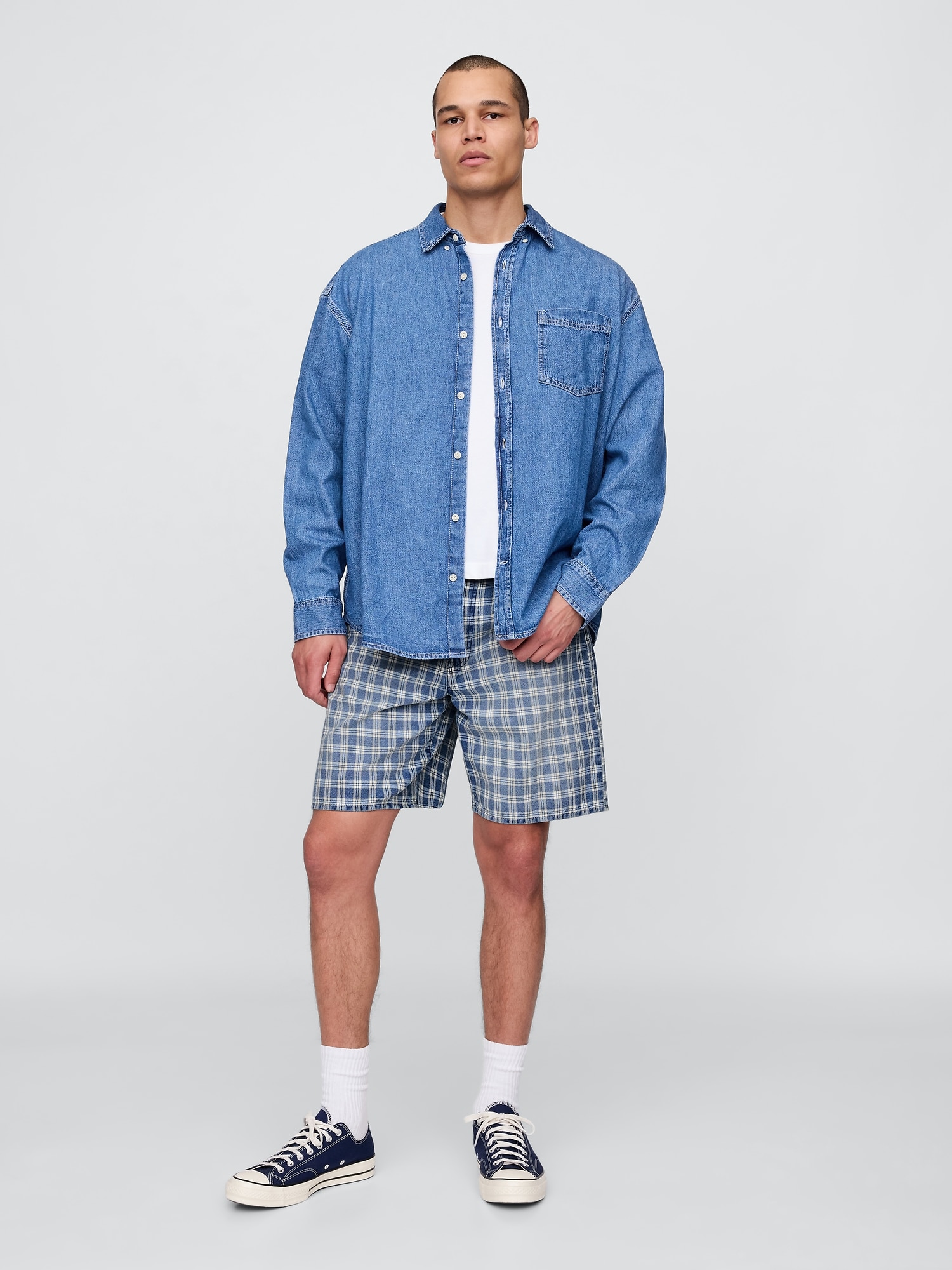 '90s Loose Denim Plaid Shorts