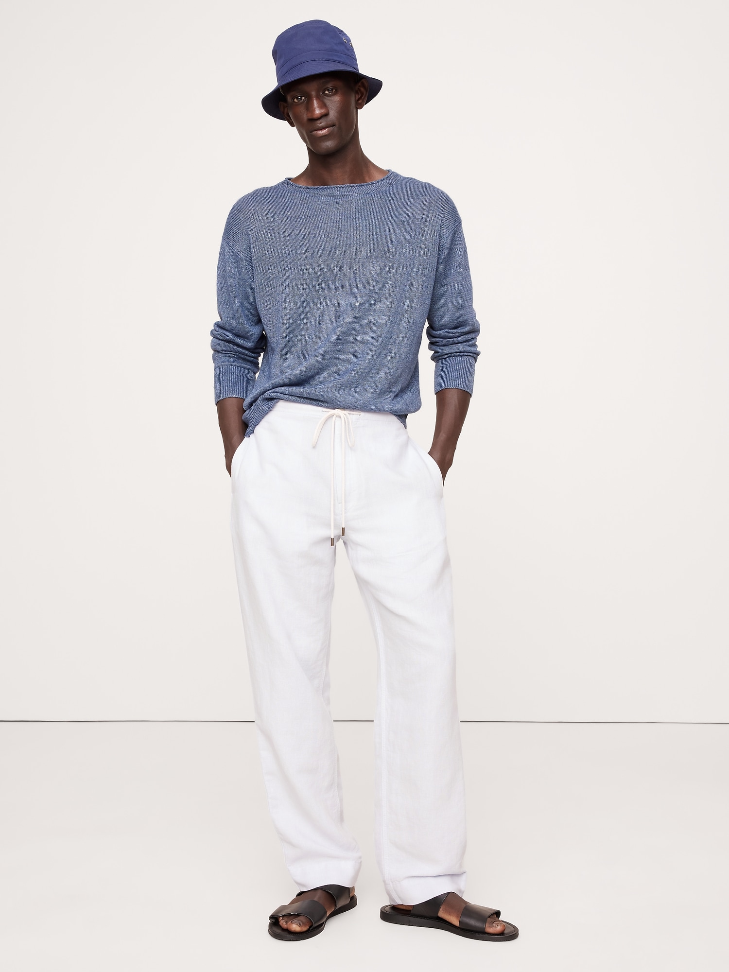 Relaxed Linen-Cotton Pull-On Beach Pant