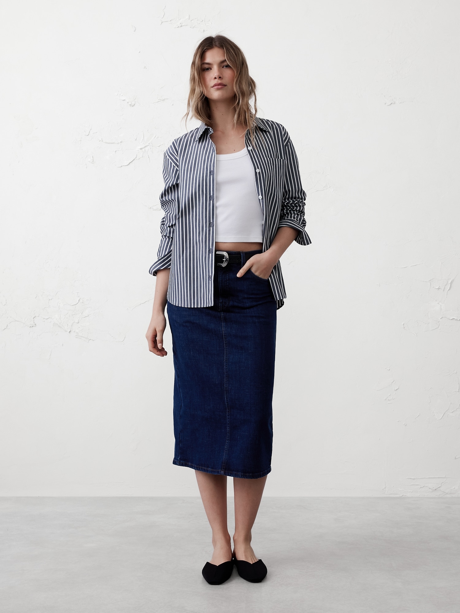 Denim Midi Pencil Skirt