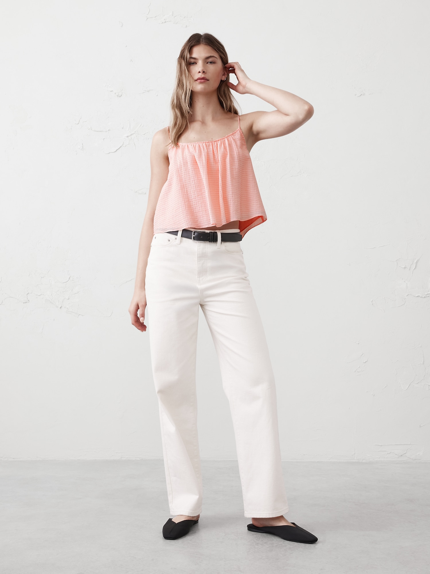 Seersucker Shirred-Neck Cami