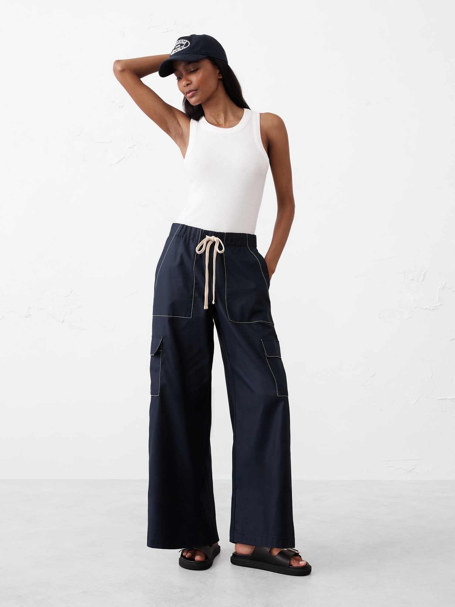 Wide-Leg High-Rise Cargo Pull-On Pant