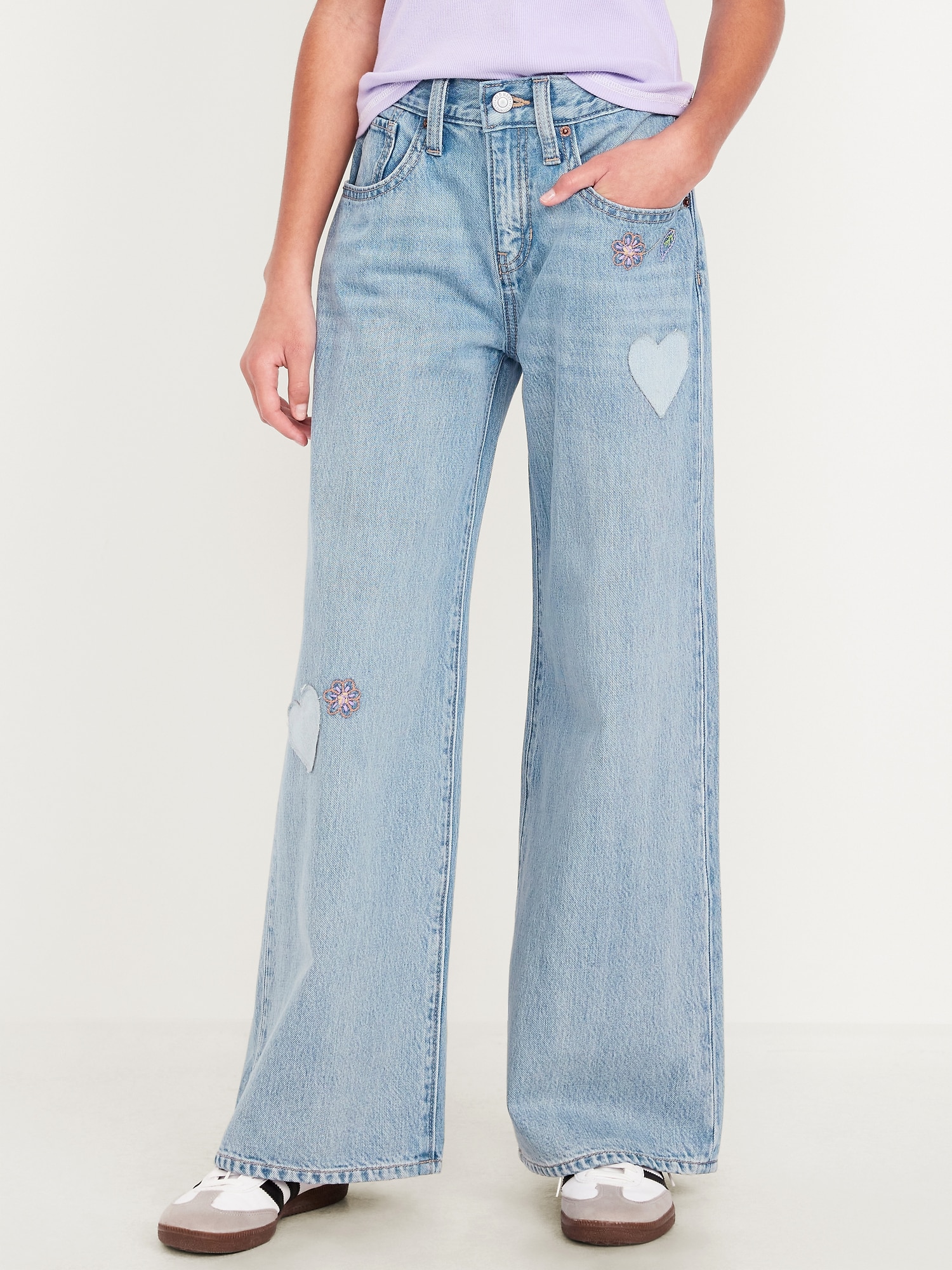 Super Baggy Wide-Leg Embroidered Jeans for Girls