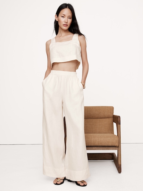 CAMISOLE COURTE À ENCOLURE CARRÉE EN LIN