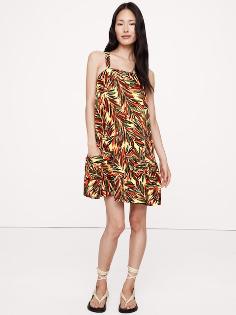 Viscose-Linen Flounce-Hem Mini Dress