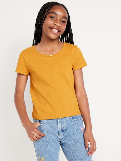 HAUT HENLEY À MANCHES COURTES EN TRICOT AJOURÉ POUR FILLE