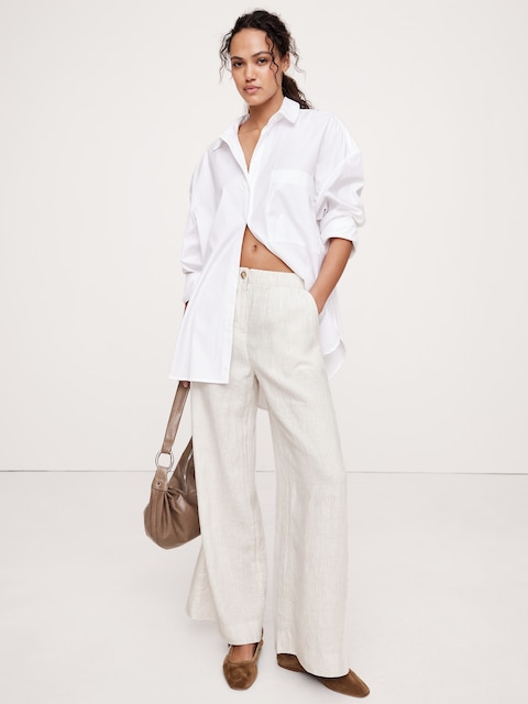 Wide-Leg Linen Pull-On Pant
