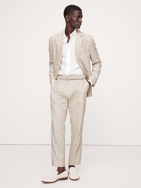PANTALON DE COMPLET EN COTON ET LIN À MOTIF DE CHEVRONS