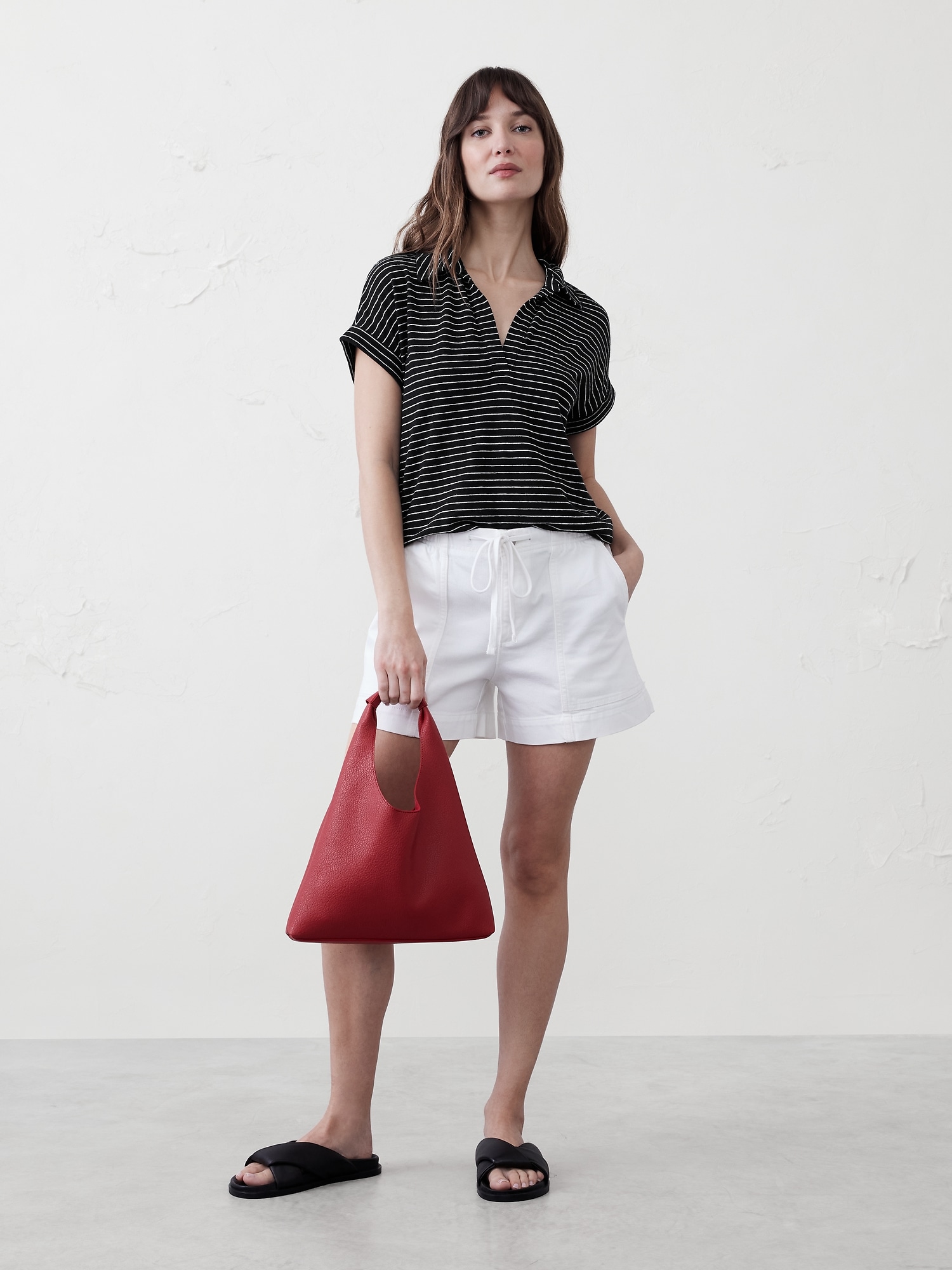 Linen-Blend Johnny Collar Shirt