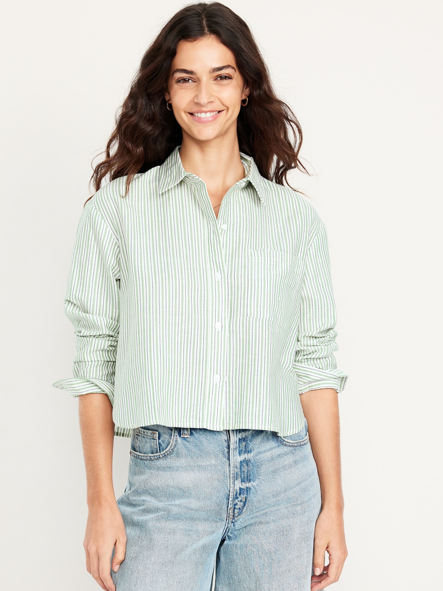 Cropped Button-Down Oxford Shirt
