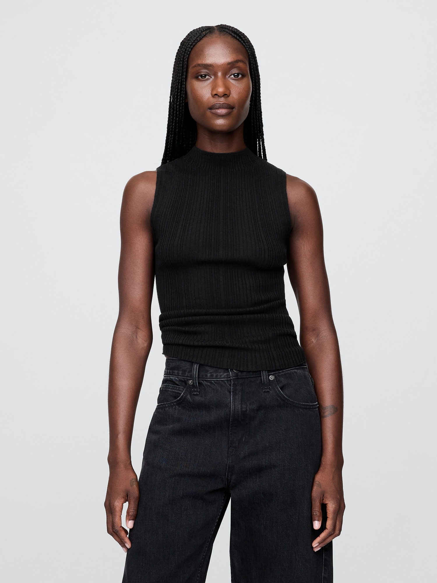 CAMISOLE À COL MONTANT EN TISSU CÔTELÉ