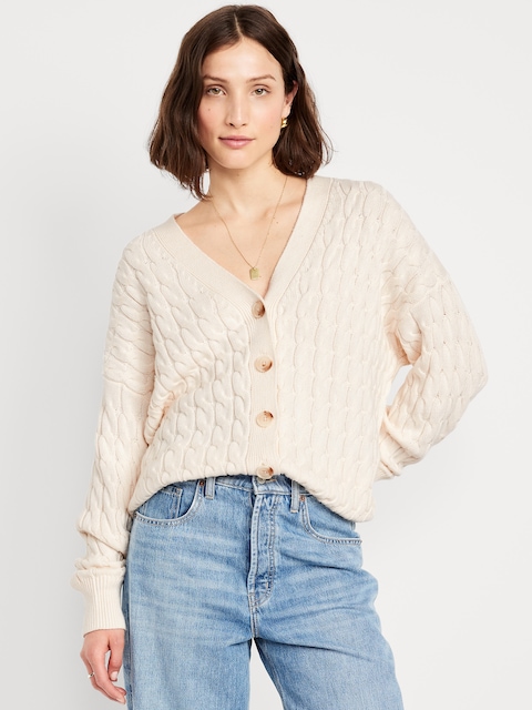 Oversized Slouchy Cable-Knit Cardigan Sweater