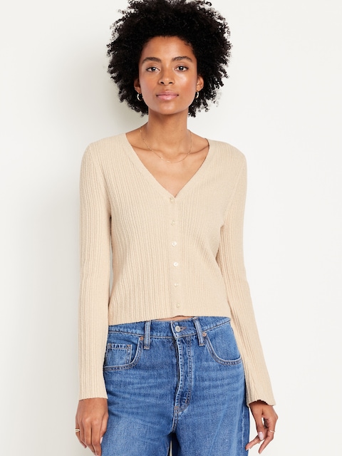 Textured Bouclé Button-Down Sweater