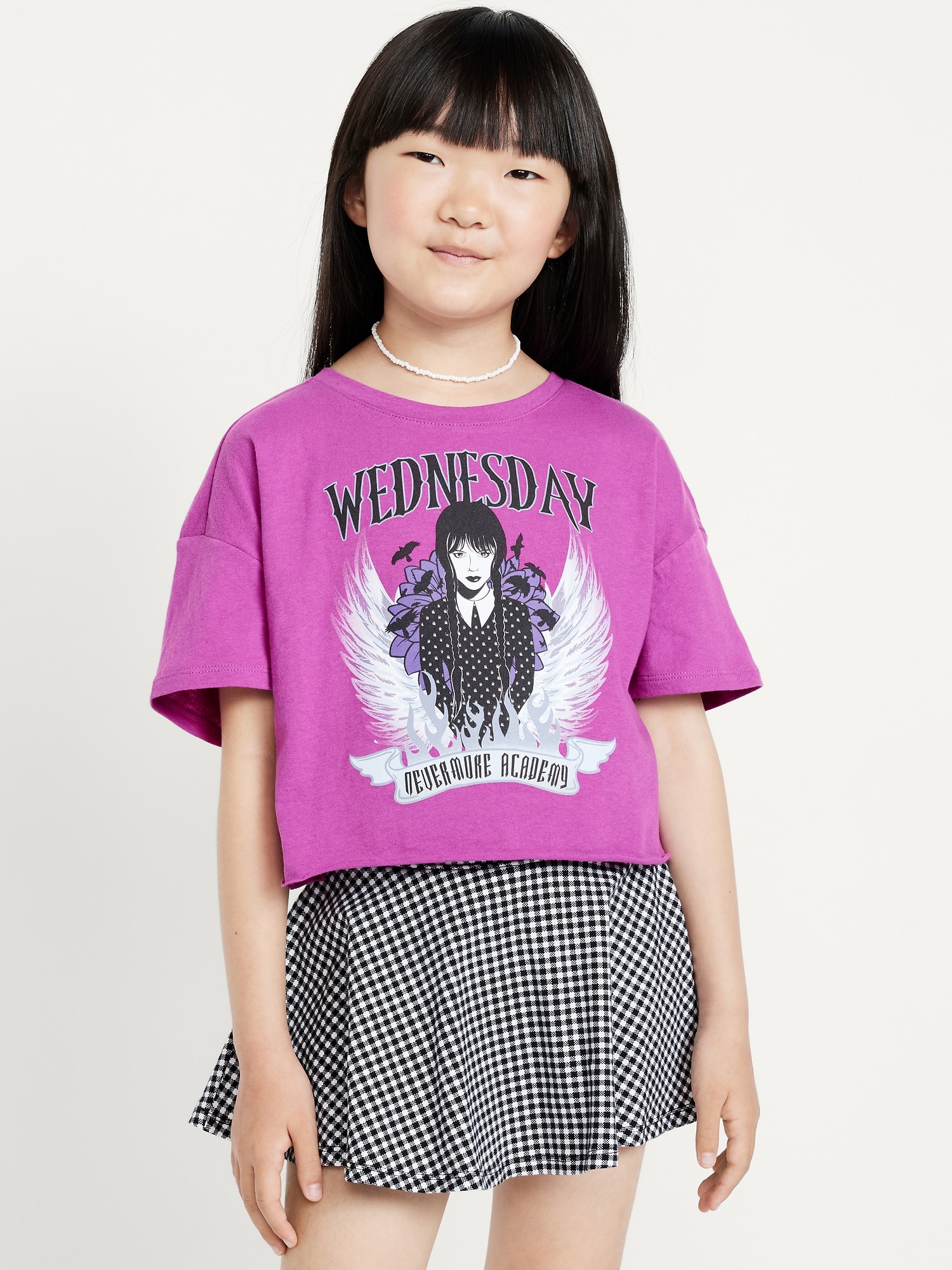 T-SHIRT COURT SURDIMENSIONNÉ À IMPRIMÉ MERCREDI™ POUR FILLE