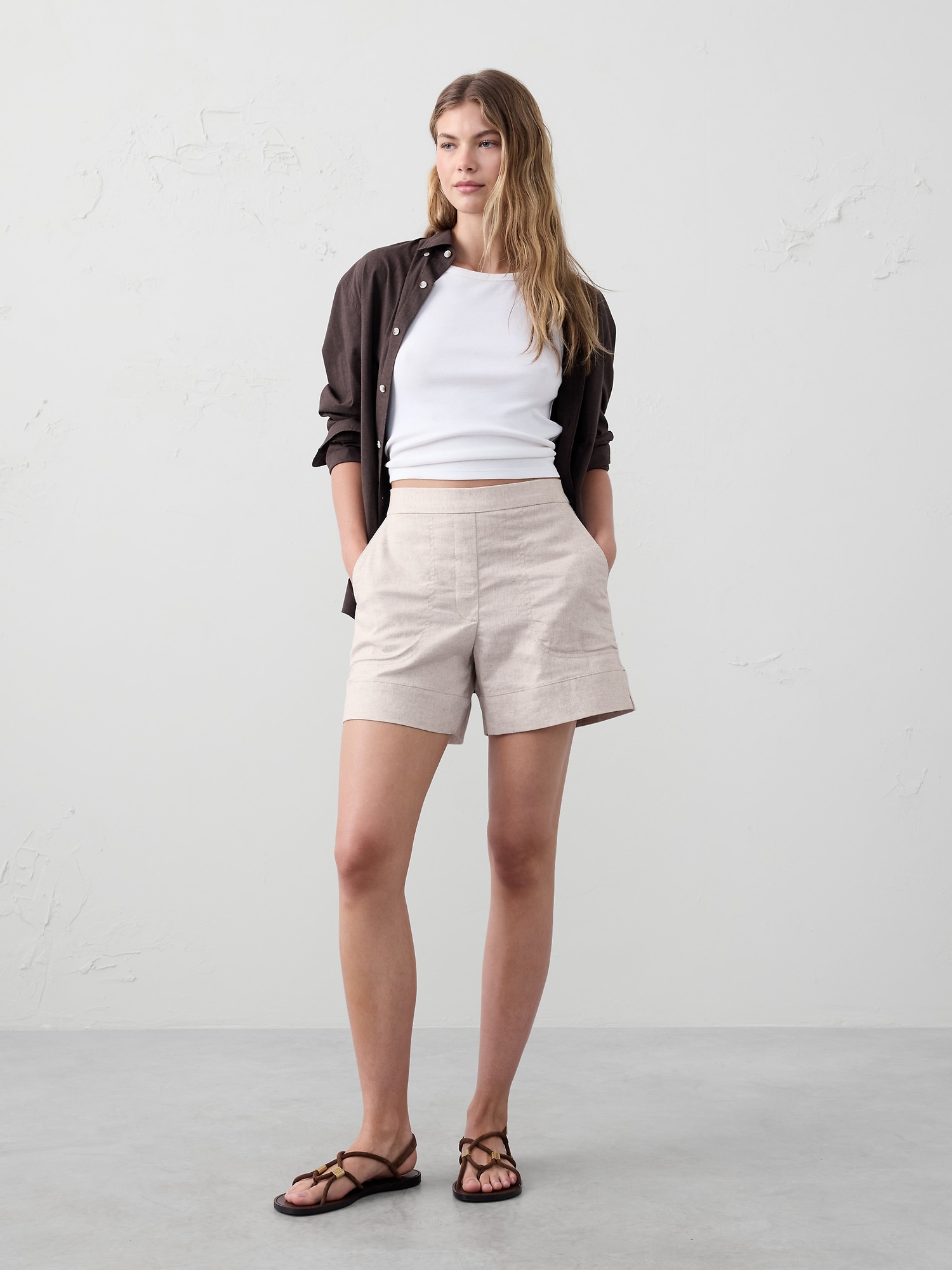 Linen-Blend Pull-On Short